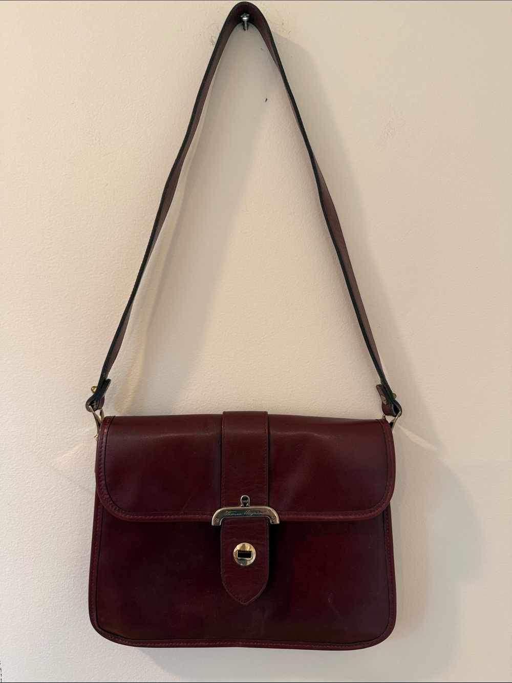 Vintage Etienne Aigner Leather Shoulder Bag in Deep Burgundy